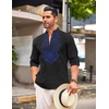image:imageCOOFANDY Mens Henley Shirt Vyshyvanka Long Sleeve African Print Shirts Casual Zip Up Cotton Linen Beach Hippie ShirtBlack
