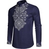 image:imageCOOFANDY Mens Henley Shirt Vyshyvanka Long Sleeve African Print Shirts Casual Zip Up Cotton Linen Beach Hippie ShirtBlue