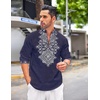 image:imageCOOFANDY Mens Henley Shirt Vyshyvanka Long Sleeve African Print Shirts Casual Zip Up Cotton Linen Beach Hippie ShirtBlue