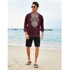 image:imageCOOFANDY Mens Henley Shirt Vyshyvanka Long Sleeve African Print Shirts Casual Zip Up Cotton Linen Beach Hippie ShirtDark Red