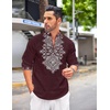 image:imageCOOFANDY Mens Henley Shirt Vyshyvanka Long Sleeve African Print Shirts Casual Zip Up Cotton Linen Beach Hippie ShirtDark Red