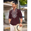 image:imageCOOFANDY Mens Henley Shirt Vyshyvanka Long Sleeve African Print Shirts Casual Zip Up Cotton Linen Beach Hippie ShirtDark Red