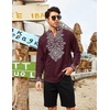image:imageCOOFANDY Mens Henley Shirt Vyshyvanka Long Sleeve African Print Shirts Casual Zip Up Cotton Linen Beach Hippie ShirtDark Red