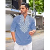 image:imageCOOFANDY Mens Henley Shirt Vyshyvanka Long Sleeve African Print Shirts Casual Zip Up Cotton Linen Beach Hippie ShirtDenim Blue