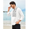 image:imageCOOFANDY Mens Henley Shirt Vyshyvanka Long Sleeve African Print Shirts Casual Zip Up Cotton Linen Beach Hippie ShirtLeaves Print