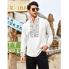 image:imageCOOFANDY Mens Henley Shirt Vyshyvanka Long Sleeve African Print Shirts Casual Zip Up Cotton Linen Beach Hippie ShirtLeaves Print