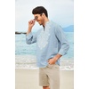 image:imageCOOFANDY Mens Henley Shirt Vyshyvanka Long Sleeve African Print Shirts Casual Zip Up Cotton Linen Beach Hippie ShirtLight Blue