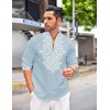 image:imageCOOFANDY Mens Henley Shirt Vyshyvanka Long Sleeve African Print Shirts Casual Zip Up Cotton Linen Beach Hippie ShirtLight Blue