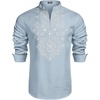 image:imageCOOFANDY Mens Henley Shirt Vyshyvanka Long Sleeve African Print Shirts Casual Zip Up Cotton Linen Beach Hippie ShirtLight Blue