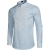 image:imageCOOFANDY Mens Henley Shirt Vyshyvanka Long Sleeve African Print Shirts Casual Zip Up Cotton Linen Beach Hippie ShirtLight Blue