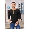 image:imageCOOFANDY Mens Henley Shirts Long Sleeve Basic Waffle Pique Pullover TShirt with PocketPat Black  Light Brown
