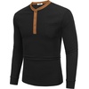 image:imageCOOFANDY Mens Henley Shirts Long Sleeve Basic Waffle Pique Pullover TShirt with PocketPat Black  Light Brown
