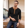 image:imageCOOFANDY Mens Henley Shirts Long Sleeve Basic Waffle Pique Pullover TShirt with PocketPat Black  Light Brown