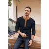 image:imageCOOFANDY Mens Henley Shirts Long Sleeve Basic Waffle Pique Pullover TShirt with PocketPat Navy  Light Brown