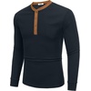 image:imageCOOFANDY Mens Henley Shirts Long Sleeve Basic Waffle Pique Pullover TShirt with PocketPat Navy  Light Brown