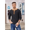 image:imageCOOFANDY Mens Henley Shirts Long Sleeve Basic Waffle Pique Pullover TShirt with PocketPat Navy  Light Brown