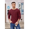 image:imageCOOFANDY Mens Henley Shirts Long Sleeve Basic Waffle Pique Pullover TShirt with PocketWine Red