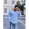 image:imageCOOFANDY Mens Henley Shirts Long Sleeve Fashion Tee Shirts Slim Fit 4 Buttons TShirts Casual Basic Pullover TopLight Blue