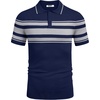 image:imageCOOFANDY Mens Knit Polo Shirts Casual Short Sleeve Button Down Shirts Crochet Classic Golf Polo Collared ShirtsBlue With Gray Stripes
