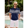 image:imageCOOFANDY Mens Knit Polo Shirts Casual Short Sleeve Button Down Shirts Crochet Classic Golf Polo Collared ShirtsBlue With Gray Stripes