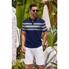 image:imageCOOFANDY Mens Knit Polo Shirts Casual Short Sleeve Button Down Shirts Crochet Classic Golf Polo Collared ShirtsBlue With Gray Stripes