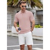 image:imageCOOFANDY Mens Knit Polo Shirts Casual Short Sleeve Button Down Shirts Crochet Classic Golf Polo Collared ShirtsBright Pink