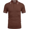 image:imageCOOFANDY Mens Knit Polo Shirts Casual Short Sleeve Button Down Shirts Crochet Classic Golf Polo Collared ShirtsBrown
