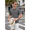 image:imageCOOFANDY Mens Knit Polo Shirts Casual Short Sleeve Button Down Shirts Crochet Classic Golf Polo Collared ShirtsDark Grey