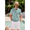 image:imageCOOFANDY Mens Knit Polo Shirts Casual Short Sleeve Button Down Shirts Crochet Classic Golf Polo Collared ShirtsIce Green