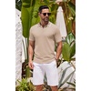image:imageCOOFANDY Mens Knit Polo Shirts Casual Short Sleeve Button Down Shirts Crochet Classic Golf Polo Collared ShirtsKhaki