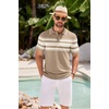 image:imageCOOFANDY Mens Knit Polo Shirts Casual Short Sleeve Button Down Shirts Crochet Classic Golf Polo Collared ShirtsKhaki With White Stripes