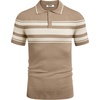 image:imageCOOFANDY Mens Knit Polo Shirts Casual Short Sleeve Button Down Shirts Crochet Classic Golf Polo Collared ShirtsKhaki With White Stripes