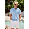 image:imageCOOFANDY Mens Knit Polo Shirts Casual Short Sleeve Button Down Shirts Crochet Classic Golf Polo Collared ShirtsLight Blue