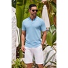 image:imageCOOFANDY Mens Knit Polo Shirts Casual Short Sleeve Button Down Shirts Crochet Classic Golf Polo Collared ShirtsLight Blue