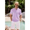 image:imageCOOFANDY Mens Knit Polo Shirts Casual Short Sleeve Button Down Shirts Crochet Classic Golf Polo Collared ShirtsLight Purple