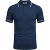 image:imageCOOFANDY Mens Knit Polo Shirts Casual Short Sleeve Button Down Shirts Crochet Classic Golf Polo Collared ShirtsNavy Blue