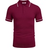 image:imageCOOFANDY Mens Knit Polo Shirts Casual Short Sleeve Button Down Shirts Crochet Classic Golf Polo Collared ShirtsWine Red