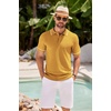 image:imageCOOFANDY Mens Knit Polo Shirts Casual Short Sleeve Button Down Shirts Crochet Classic Golf Polo Collared ShirtsYellow