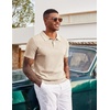 image:imageCOOFANDY Mens Knit Polo Shirts Short Sleeve Slim Fit Textured Golf Polo Shirt Casual Summer Vacation TShirtsLight Khaki