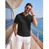 image:imageCOOFANDY Mens Knit Polo Shirts Short Sleeve Textured Polo Shirt VNeck Casual Stretch Summer Golf TopsBlack