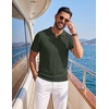 image:imageCOOFANDY Mens Knit Polo Shirts Short Sleeve Textured Polo Shirt VNeck Casual Stretch Summer Golf TopsDark Green