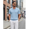 image:imageCOOFANDY Mens Knit Polo Shirts Short Sleeve Textured Polo Shirt VNeck Casual Stretch Summer Golf TopsLight Blue