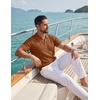 image:imageCOOFANDY Mens Knit Polo Shirts Short Sleeve Textured Polo Shirt VNeck Casual Stretch Summer Golf TopsLight Brown