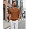 image:imageCOOFANDY Mens Knit Polo Shirts Short Sleeve Textured Polo Shirt VNeck Casual Stretch Summer Golf TopsLight Brown