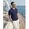image:imageCOOFANDY Mens Knit Polo Shirts Short Sleeve Textured Polo Shirt VNeck Casual Stretch Summer Golf TopsNavy