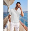 image:imageCOOFANDY Mens Knit Polo Shirts Short Sleeve Textured Polo Shirt VNeck Casual Stretch Summer Golf TopsWhite