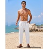 image:imageCOOFANDY Mens Linen Casual Pants Elastic Waist Drawstring Trousers Yoga Beach Summer PantsAwhite