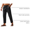 image:imageCOOFANDY Mens Linen Casual Pants Elastic Waist Drawstring Trousers Yoga Beach Summer PantsBlack