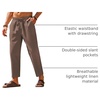 image:imageCOOFANDY Mens Linen Casual Pants Elastic Waist Drawstring Trousers Yoga Beach Summer PantsBrown