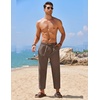 image:imageCOOFANDY Mens Linen Casual Pants Elastic Waist Drawstring Trousers Yoga Beach Summer PantsBrown